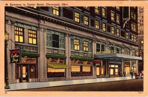 Cleveland, OH Ohio  CARTER HOTEL Coffee Shop~Bar~Drug Store NIGHT VIEW Postcard