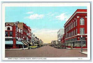 North Platte Nebraska NE Postcard Dewey Street Looking North c1940's Drug Store