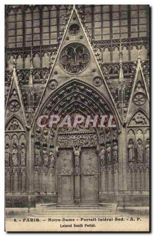 Old Postcard Paris Notre Dame Portal South Side