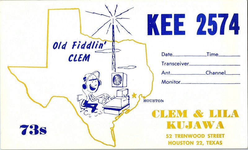 QSL Radio Card From Houston Texas KEE 2574 