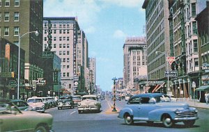 Oklahoma City OK North on Broadway Downtown Stores & 1950's Cars, Postcard