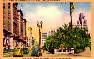 Los Angeles, California - A view of Pershing Square & Biltmore Hotel - c1940