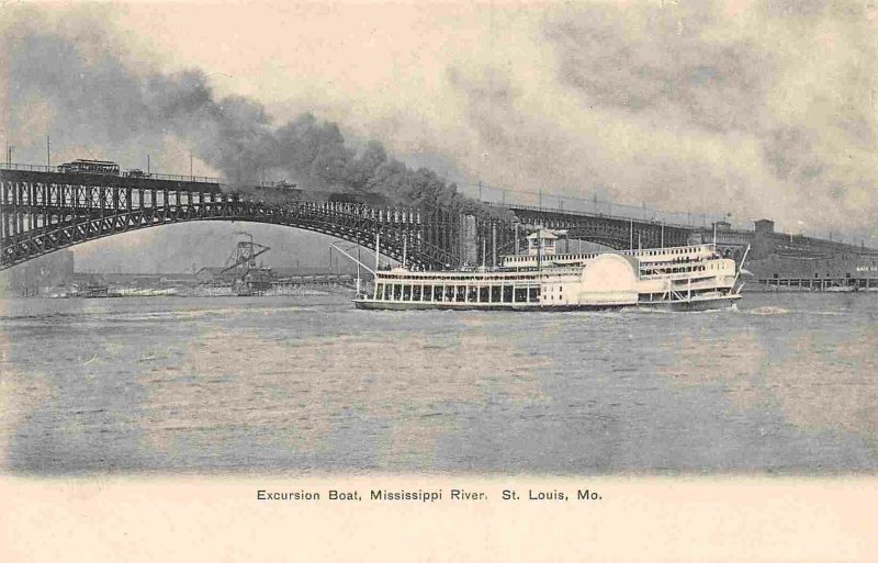 Paddle Steamer Excursion Boat Mississippi River St Louis Missouri 1907c postcard