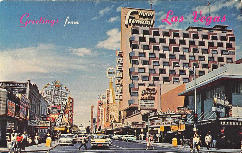 Las Vegas NV Hotel Fremont Casino Signs Movie Marquee Old Cars Postcard 