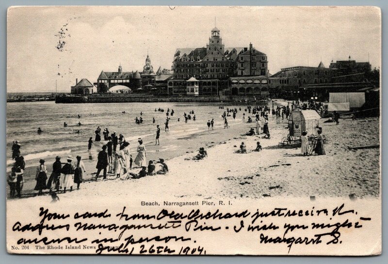 Postcard Narragansett Pier RI c1904 Pier View Beach Scene Beach Vendor Casino