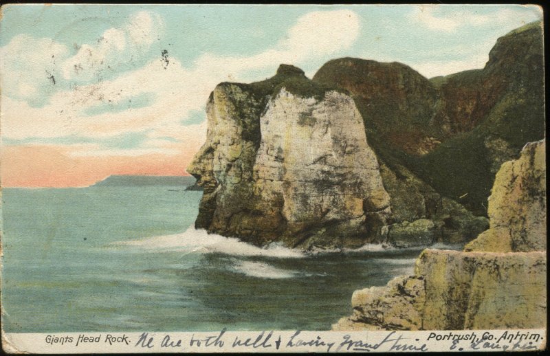 Giants Head Rock, Portrush, Antrim, Northern Ireland. 1905 Bushmills cancel