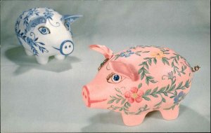 U.S. Choice Piggy Bank Miss Hamcraft Nat'l Handcraft Institute Vintage Postcard