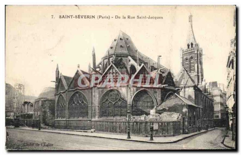 Postcard Old Saint Severin Paris From the Rue Saint Jacques