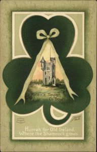 St Patrick's Day Helen's Tower Ireland Clover Border Int'l Art c1910 Postcard