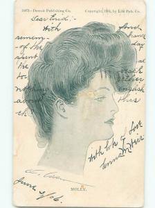1904 signed SIDE PROFILE OF WOMAN NAMED MOLLY AB7618
