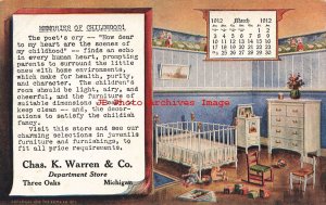 Advertising Calendar Postcard, Chas Warren Department Store, Three Oaks MI,March