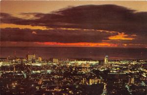 Honolulu Hawaii~Bird's Eye View at Sunset~Ocean in Distance~1950s Postcard