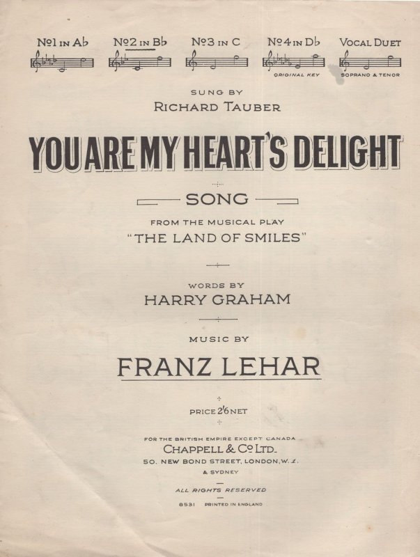 You Are My Heart's Desire Franz Lehar Sheet Music