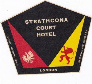 England London Strathcona Court Hotel Hotel Vintage Luggage Label sk3481