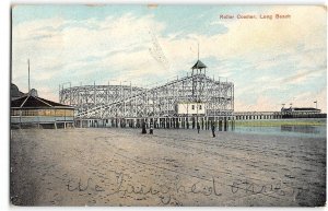 Roller Coaster LONG BEACH, CA Amusement Park 1909 Vintage Postcard Antique