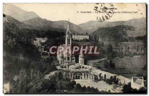Old Postcard Lourdes Basilica view of the strong castle