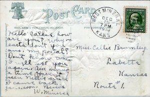 1910 WEST MINERAL KANSAS POSTMARK Labette Callie Brumley Christmas Postcard JF