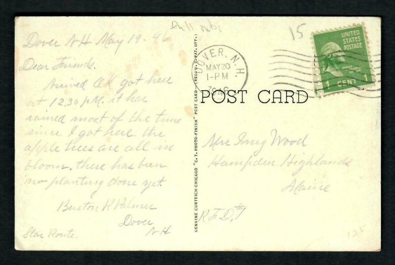 #78 RPPC N.H. Dover, Public Library and High School Autos 1946 Flag &  Pole