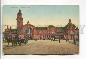 485385 Germany Wiesbaden train main station tram carriage Vintage postcard