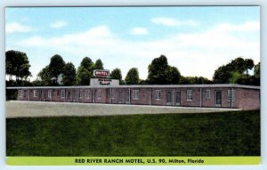 MILTON, Florida FL ~ Roadside RED RIVER RANCH MOTEL c1940s Linen Postcard