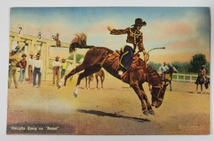 Rodeo Bronco Rider Vaugh Kreig on Boxer  Postcard Q19