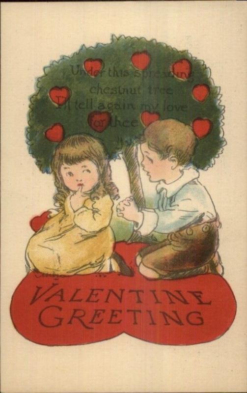 Valentine - Little Boy Begging Girl c1915 Postcard