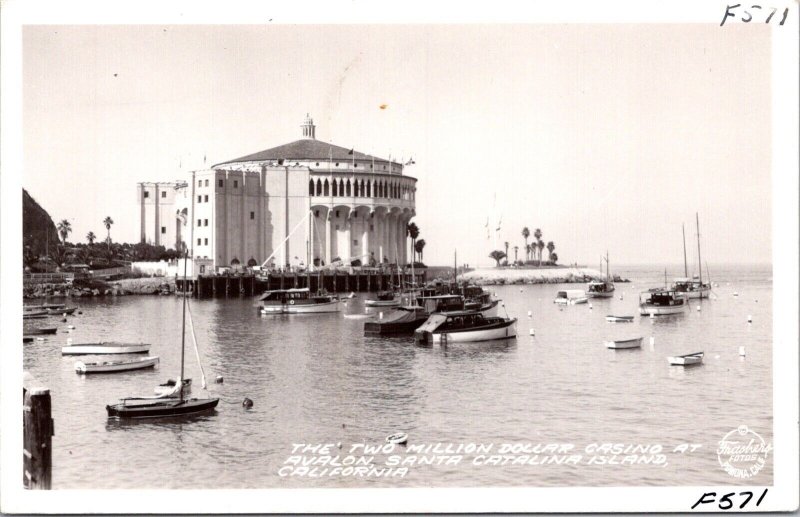 Real Photo Postcard Casino and Boats at Avalon, Santa Catalina Island California