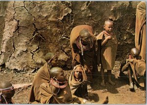 Masai Women and Children outside their Hut Mombasa Kenya Postcard