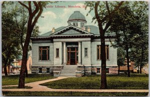 1908 Public Library Mendota Illinois IL Front Entrance Trees Gorunds Postcard