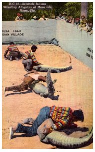 Indian boys wrestling Alligator, Musa Indian Village Miami Florida