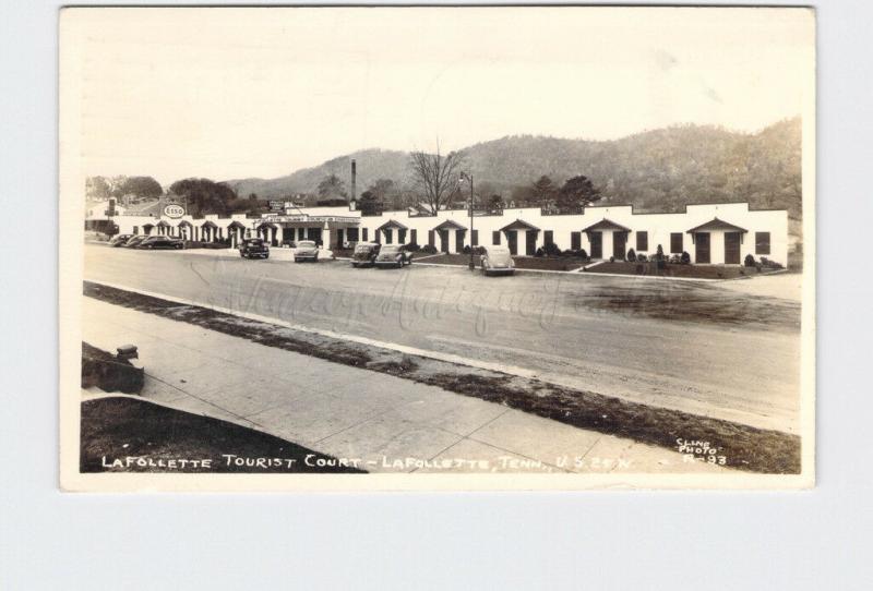 RPPC REAL PHOTO POSTCARD TENNESSEE LAFOLLETTE TOURIST COURT ESSO CLINE PHOTO