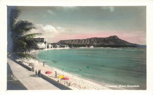 Diamond Head Honolulu HI Waikiki Beach View 1940 Real Photo Postcard