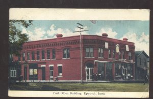 EPWORTH IOWA DOWNTOWN POST OFFICE BUILDING STREET SCENE VINTAGE POSTCARD