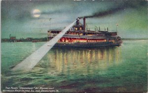 Ferry 'Davenport' by Moonlight btwn Rock Island IL & Davenport IA Postcard H48