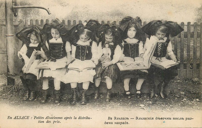 Little Alsatians after the prize distribution children folk costumes France