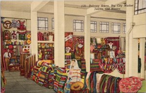 Juarez Old Mexico Balcony Scene Big City Market Vintage Linen Postcard H25