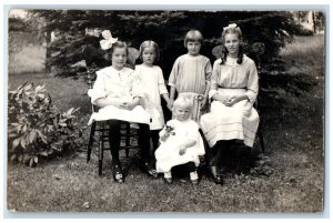 c1910's Girls Children Curly Hair Scene Forest RPPC Photo Antique Postcard