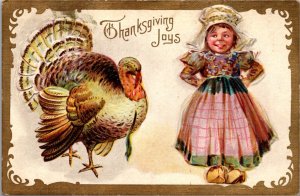 Brundage Thanksgiving Postcard Dutch Girl with a Large Turkey