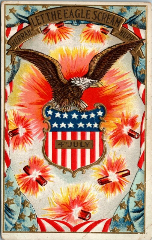 Postcard Patriotic 4th of July Series SB 258 American Eagle, Flag, C.1910 L5