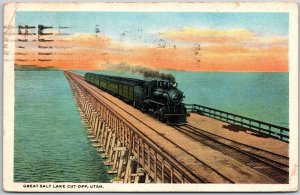 1922 Great Salt Lake Out Off Utah UT Train Bridge Railroad Posted Postcard