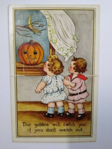 Halloween Postcard Whitney Die-Cut Standup Children JOL Crescent Moon Fantasy
