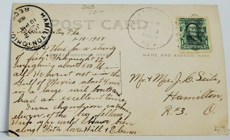 FISHING Clearwater Fla RPPC Group Large Catch 1908 Hamilton Ohio Postcard M16