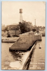 Barron Wisconsin WI Postcard RPPC Photo Yellow River Dam Water Tower c1910's