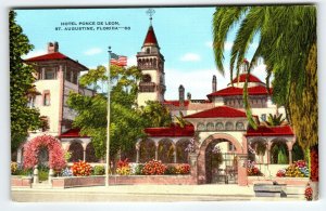 Hotel Ponce De Leon Building St Augustine Florida Postcard Linen Vintage Kropp