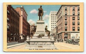 ATLANTA, GA Georgia ~ STREET SCENE Henry Grady Monument c1930s Cars Postcard