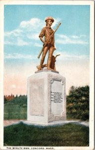 Historic Minute Man Memorial Statue Concord Massachusetts Scenic WB Postcard 