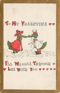Valentine Postcard 2 Green Ducks Waddle Through Life Together CW Elgin NE