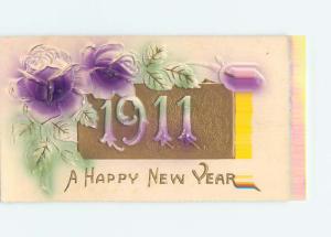 1911 large date new year RARE LATE DATE - PURPLE ROSE FLOWERS HQ7779