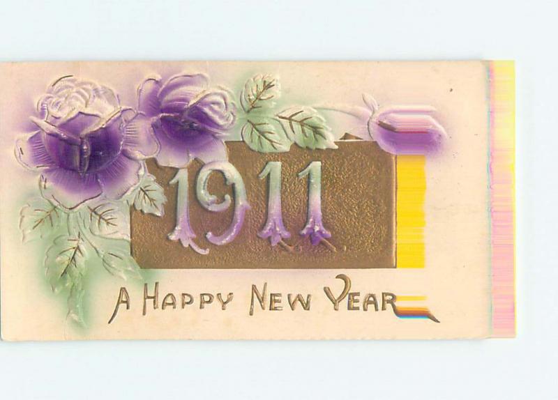1911 large date new year RARE LATE DATE - PURPLE ROSE FLOWERS HQ7779