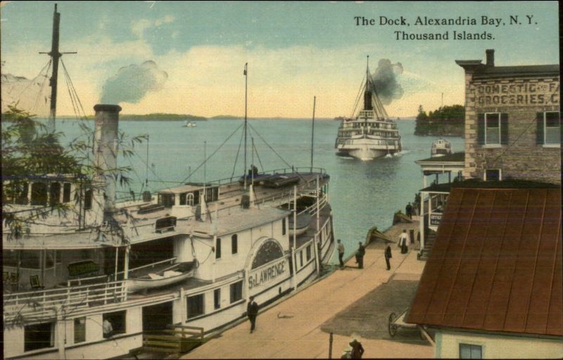 Alexandria Bay Thousand Islands NY Steamer Boat St. Lawrence Dock Postcard